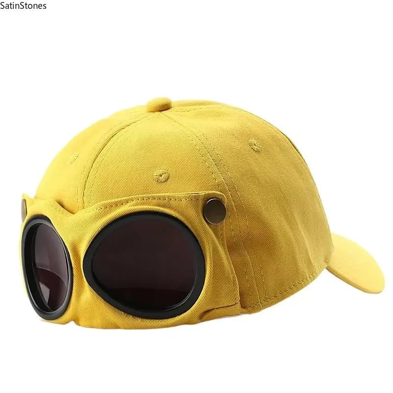 Detachable Goggle Pilot Baseball Cap Vintage Hat for Street Fashion & Daily Outfit