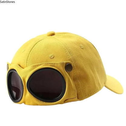 Detachable Goggle Pilot Baseball Cap Vintage Hat for Street Fashion & Daily Outfit