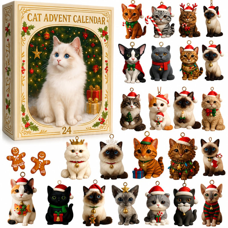 🐱🎄 2026 Cat Advent Calendar Gift for Adults Friends Cat Owners and Lovers Christmas Holiday Countdown Gift 24 Designs Cats Charm Christmas Tree Ornament