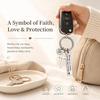 Keychain with Cross and "I Love You" Charm