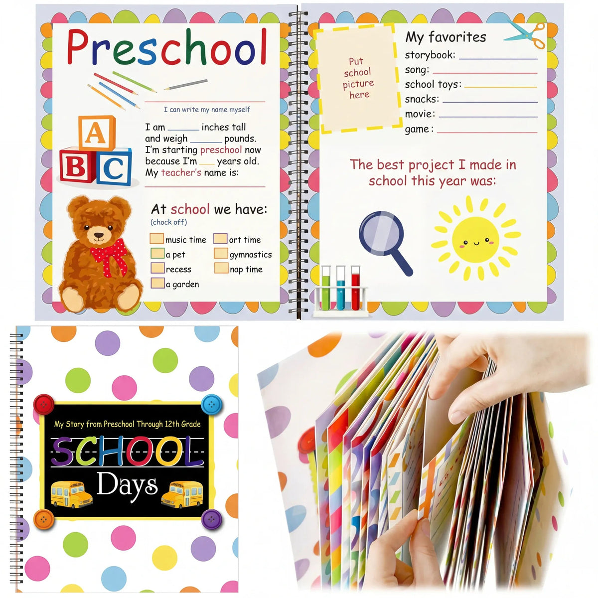 📖School Memory Book with 14 Keepsake Pockets