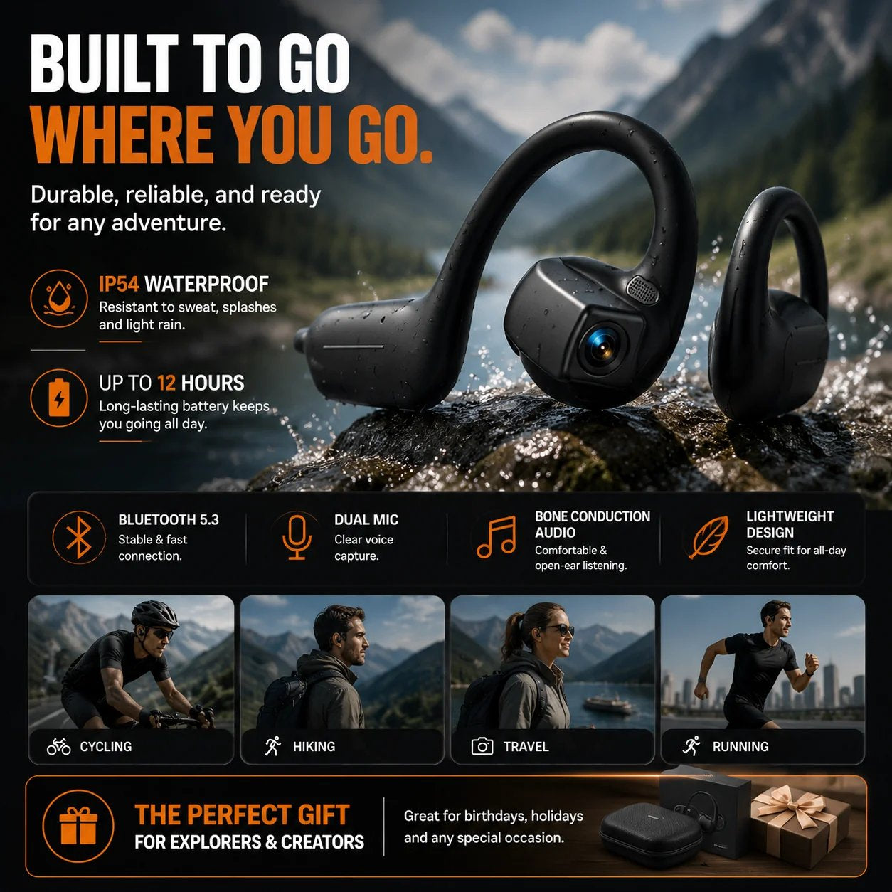 🎧 8MP Smart Camera Open-Ear Headset – POV Video, Calls & AI Assistance 🎥