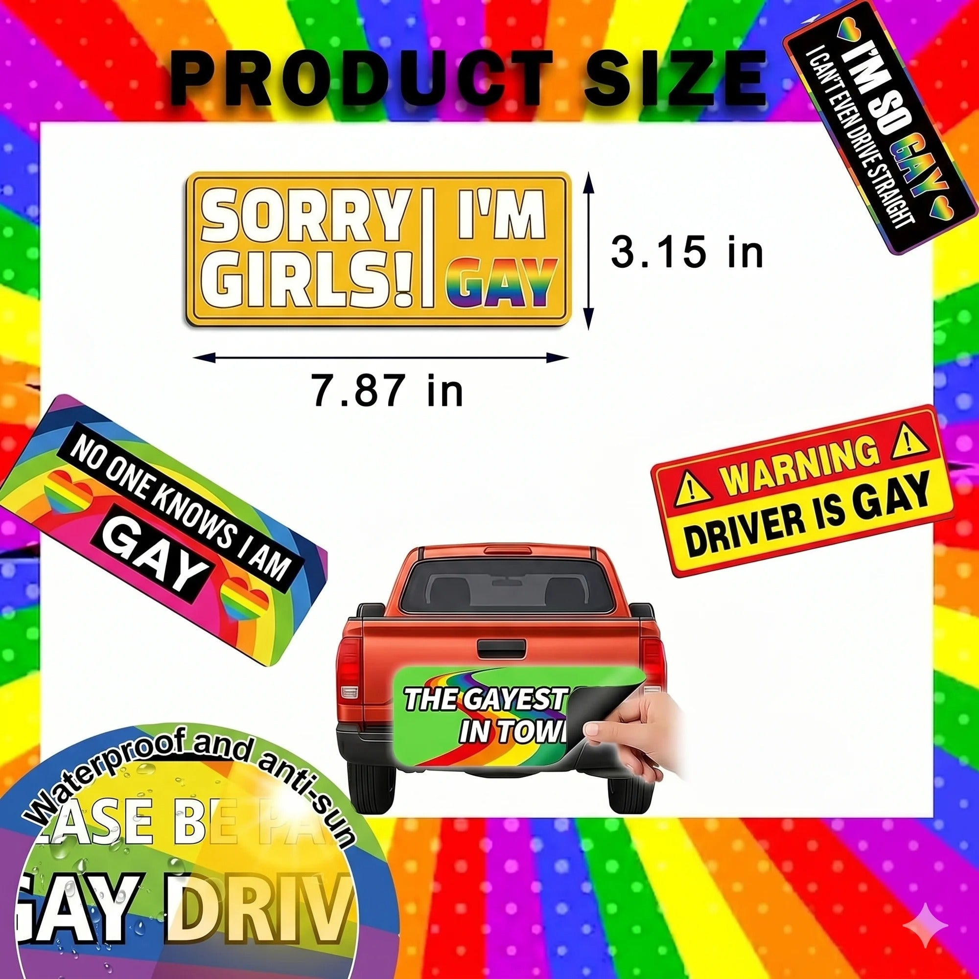 12PCS Funny LGBT Rainbow Pride Prank Stickers