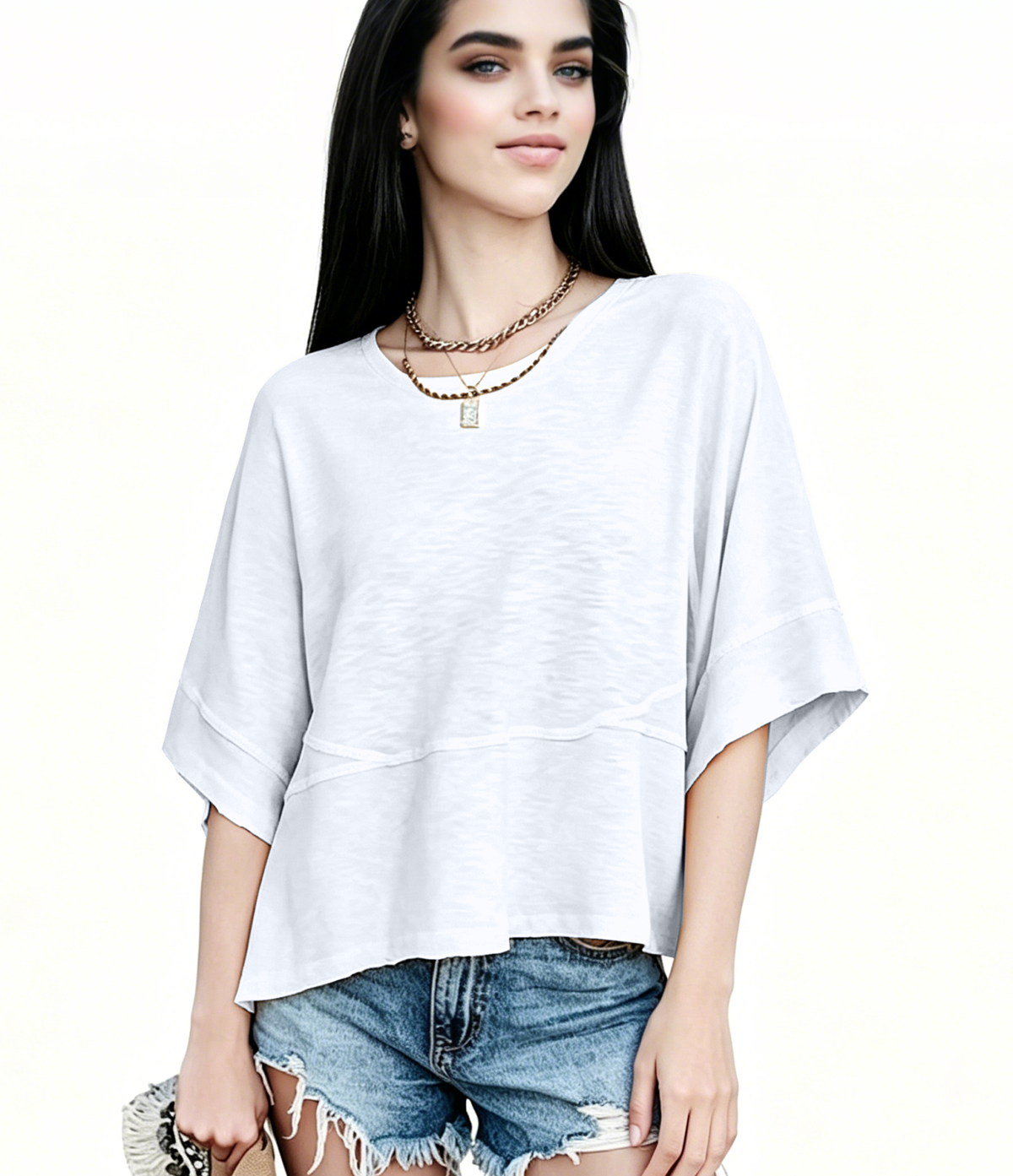 Women's Summer Casual Crewneck Batwing Half Sleeve T-Shirts Solid Color Loose Fit Cute Basic Flowy Tops Tees Blouses