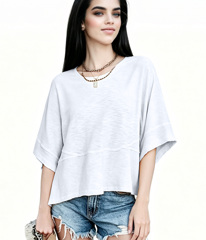 Women's Summer Casual Crewneck Batwing Half Sleeve T-Shirts Solid Color Loose Fit Cute Basic Flowy Tops Tees Blouses