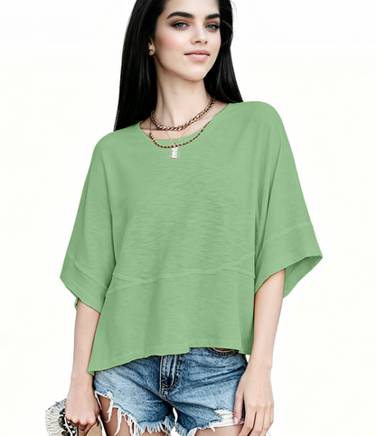 Women's Summer Casual Crewneck Batwing Half Sleeve T-Shirts Solid Color Loose Fit Cute Basic Flowy Tops Tees Blouses