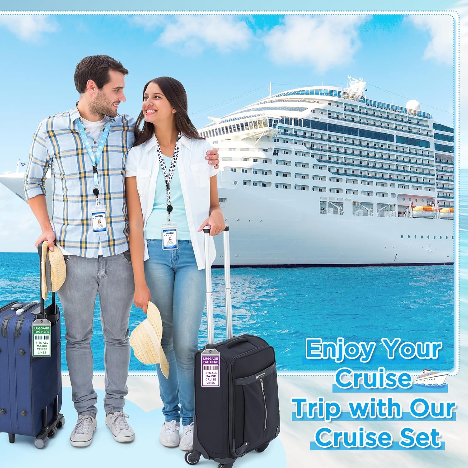 🚢Cruise Essentials 2026- Cruise Must Haves Kit with Non-Surge Protector Power Strip, Lanyard with ID Holder, Magnetic Hooks, Luggage Tag Set, Towel Bands, Waterproof Phone Holder