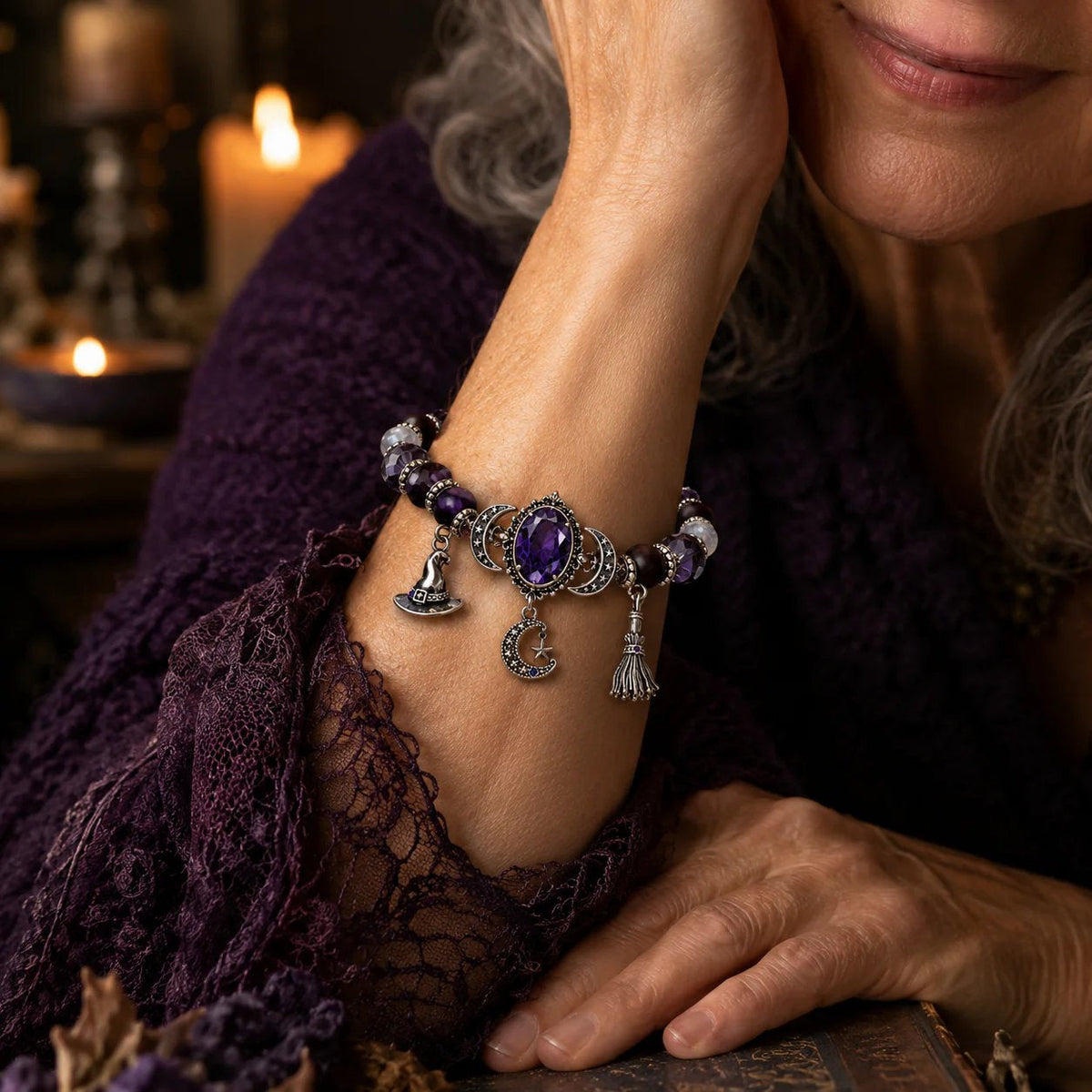 🔮 Witch’s Crystal Moon Charm Bracelet