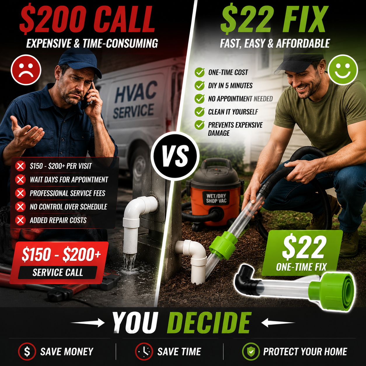 Clear Your AC Drain in Minutes — No Plumber Needed.