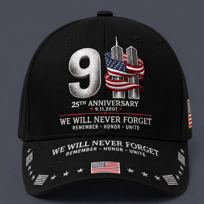 9/11 25th Anniversary We Will Never Forget Printed Memorial Baseball Cap – Unisex Patriotic Memorial Hat🧢