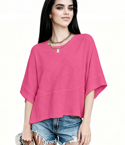 Women's Summer Casual Crewneck Batwing Half Sleeve T-Shirts Solid Color Loose Fit Cute Basic Flowy Tops Tees Blouses