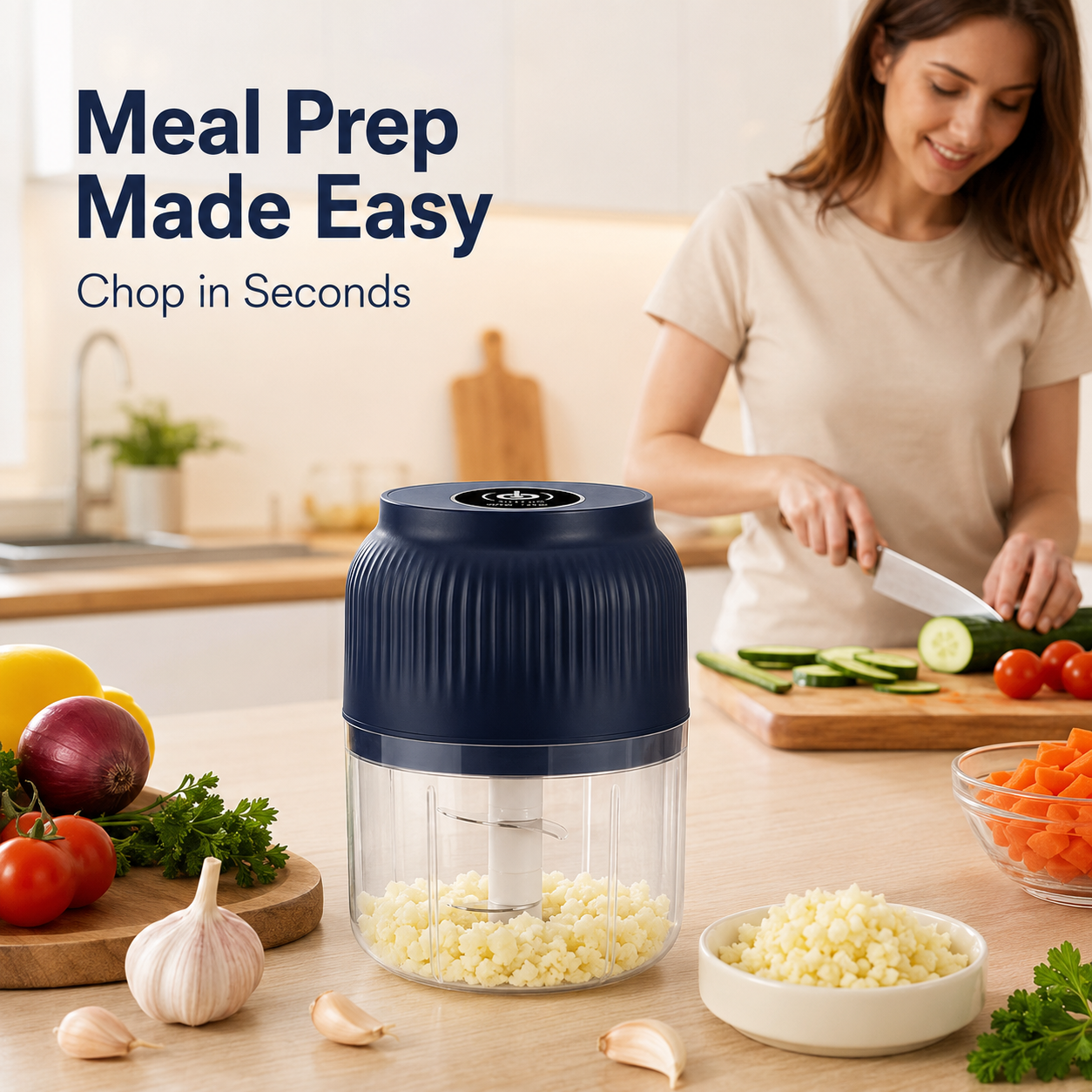 🔥 50K+ Sold | ✨ Mini Electric Food Chopper – One-Press Garlic & Veggie Prep 🍳🥕🧄
