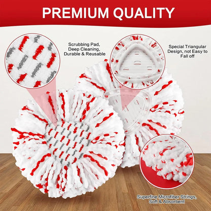 3-Pack Spin Mop Replacement Heads – Microfiber with Built-In Scrub Pads
