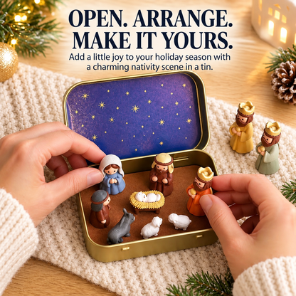 ✨ Portable Mini Nativity Scene In Storage Tin – Pocket-Sized Christmas Nativity Set