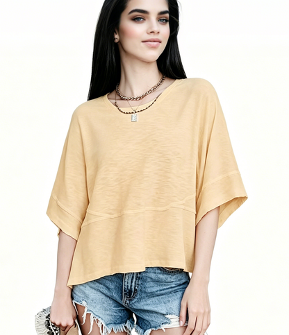 Women's Summer Casual Crewneck Batwing Half Sleeve T-Shirts Solid Color Loose Fit Cute Basic Flowy Tops Tees Blouses