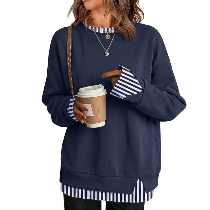 Casual-style sweatshirt with a "faux-layered" look.