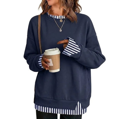 Casual-style sweatshirt with a "faux-layered" look.