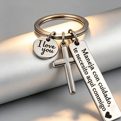 Keychain with Cross and "I Love You" Charm