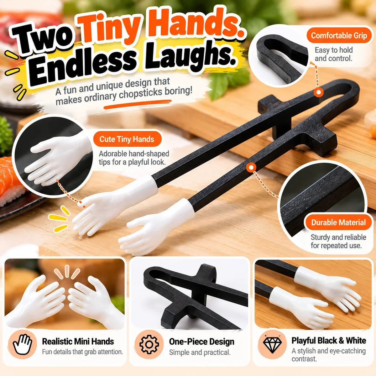 😂 Funny Tiny Hands Sushi Chopsticks – Hilarious Mini Hand Food Grabber for Sushi Lovers & Party Gifts