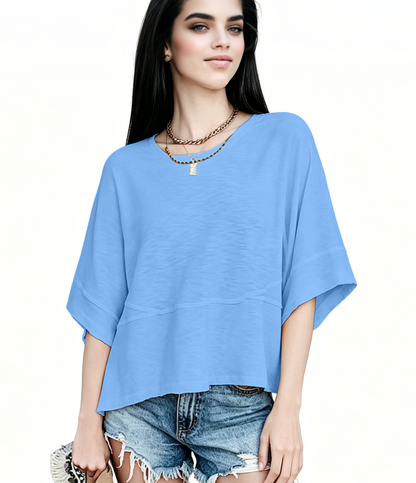Women's Summer Casual Crewneck Batwing Half Sleeve T-Shirts Solid Color Loose Fit Cute Basic Flowy Tops Tees Blouses
