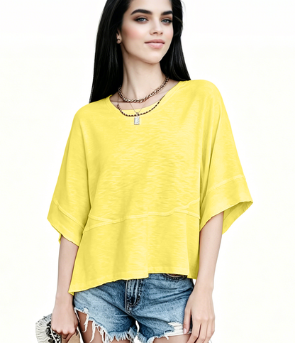 Women's Summer Casual Crewneck Batwing Half Sleeve T-Shirts Solid Color Loose Fit Cute Basic Flowy Tops Tees Blouses