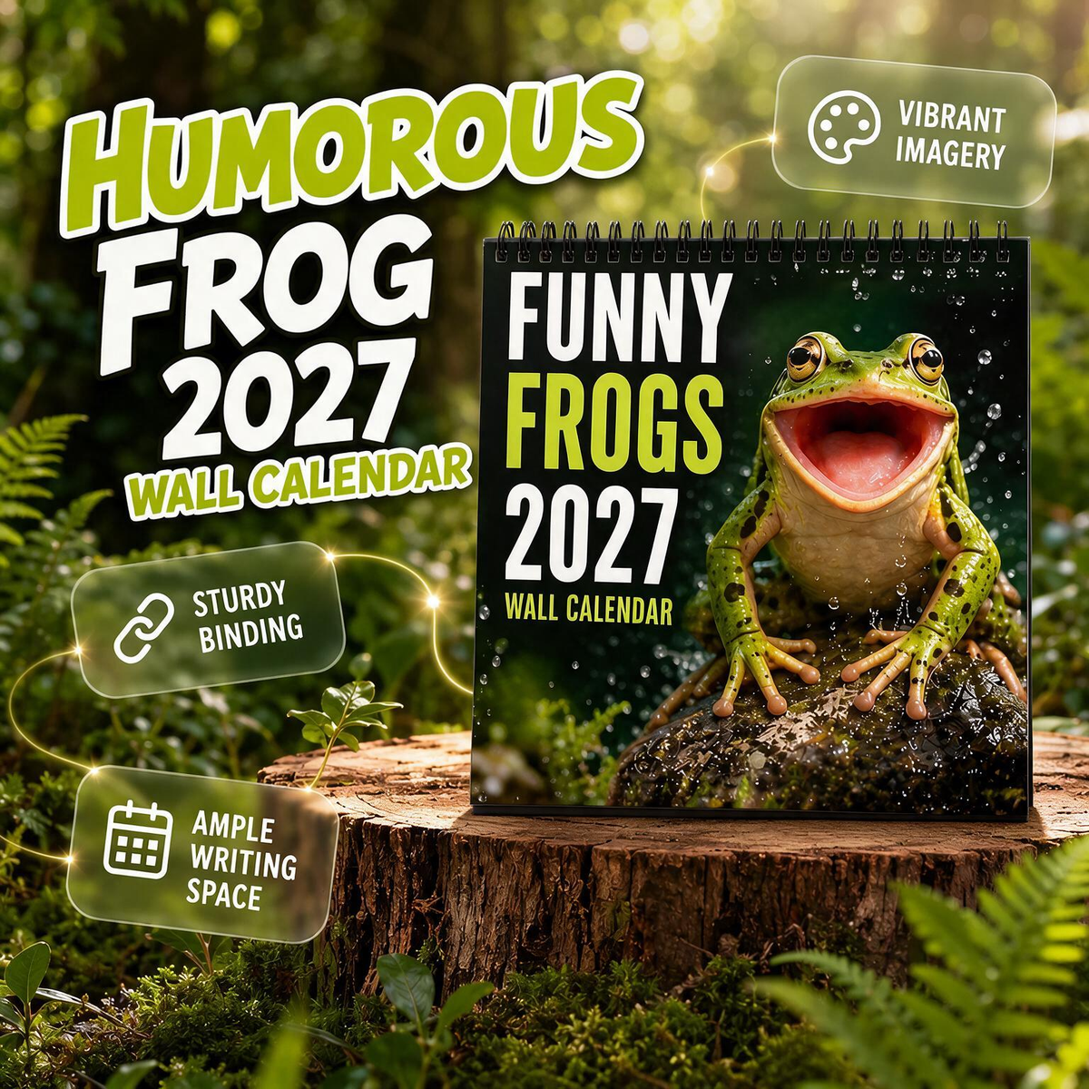 🐸Funny Frogs 2027 Wall Calendar – Cute Humorous Frog Calendar, Quirky Amphibian Gift, Nature & Wildlife Decor