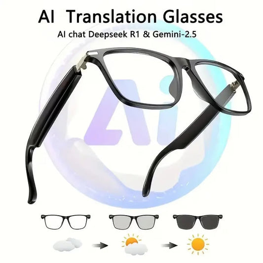 👓 AI Translation Smart Audio Glasses – ChatGPT-Powered Instant Interpretation for Languages, Open-Ear HiFi Sound, HD Voice Calls & Color-Changing Photochromic Lenses for Travel, Driving & Outdoor Sports