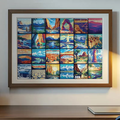 Travel Series, 24 Mini Pack 1000 Pieces Jigsaw Puzzle, 8 Puzzle Stickers, 3 Themes: National Parks, World Heritage, Global City Tour