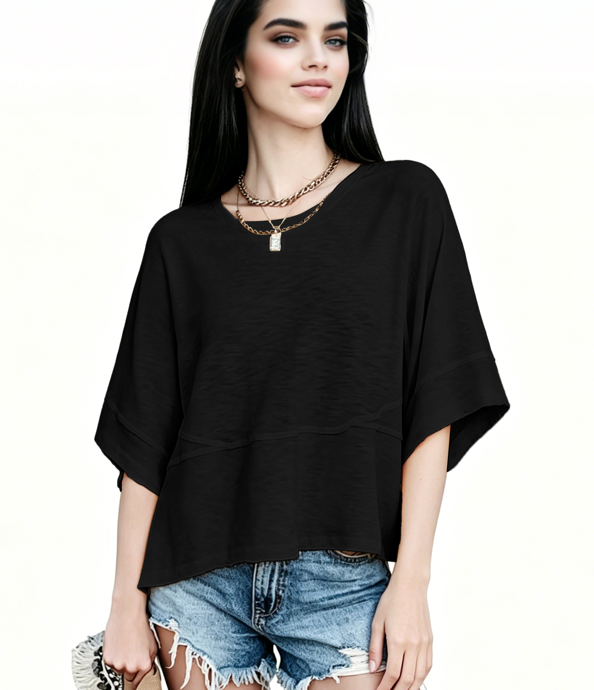 Women's Summer Casual Crewneck Batwing Half Sleeve T-Shirts Solid Color Loose Fit Cute Basic Flowy Tops Tees Blouses