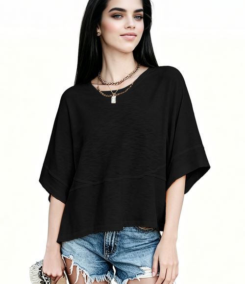 Women's Summer Casual Crewneck Batwing Half Sleeve T-Shirts Solid Color Loose Fit Cute Basic Flowy Tops Tees Blouses