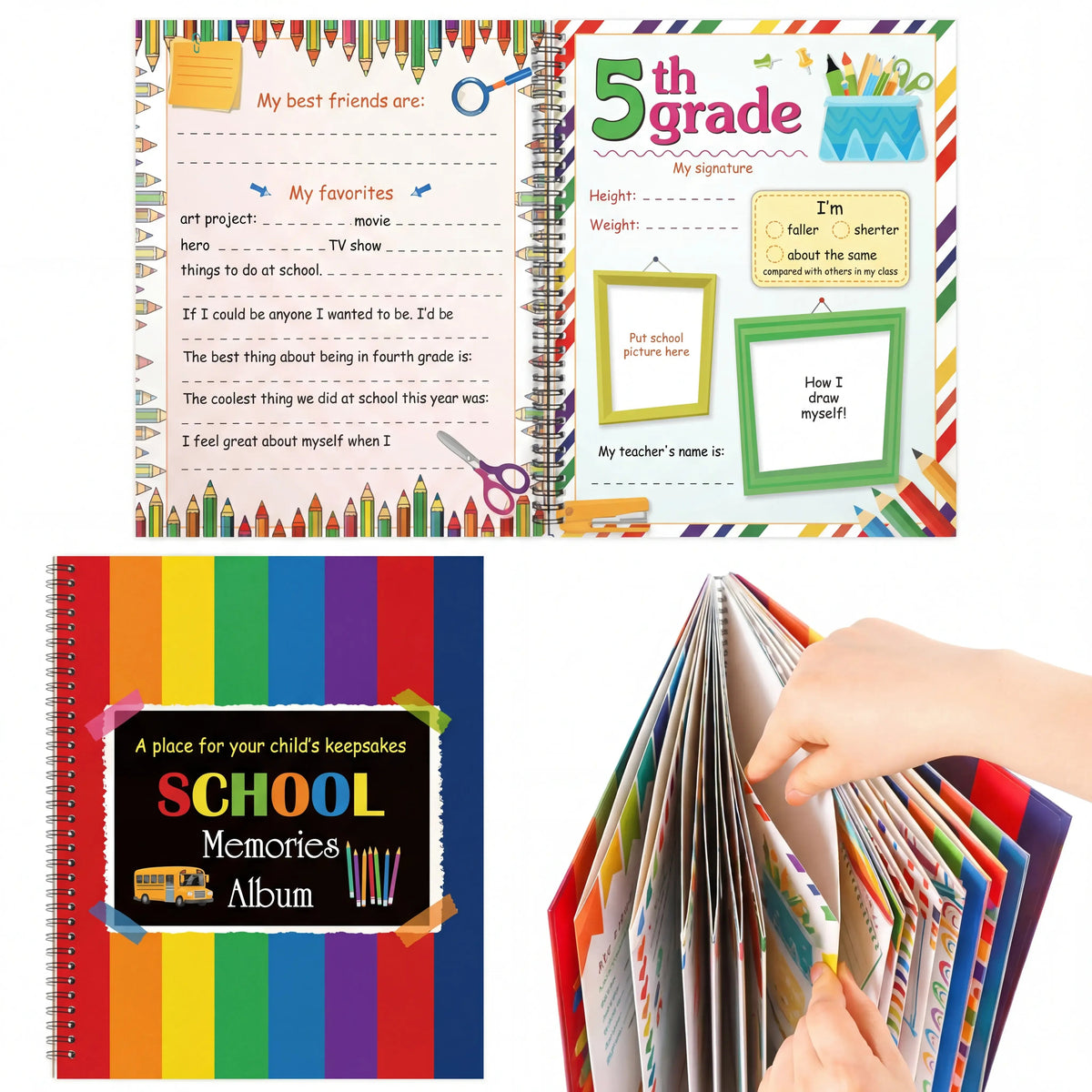 📖School Memory Book with 14 Keepsake Pockets