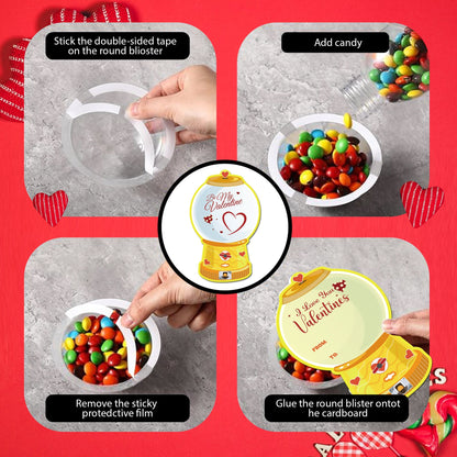 36 Pcs Valentine's Candy Cards Kids Gifts Set with Plastic Domes DIY Craft Treat Holder Bulk Class Valentines Candy Exchange Gifts for Couples Families School Party Classroom Gifts
