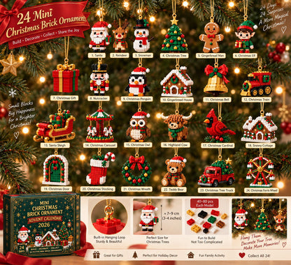 🎄24-day mini Christmas calendar with building blocks | 24 unique Christmas motifs that can be assembled, with hanging loops for Christmas trees, garlands and festive decorations 🧱