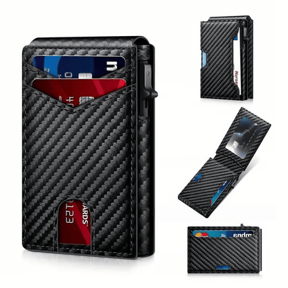 💥🎁 Slim Wallet for Men with Pop-Up Aluminum Case, RFID Blocking  Minimalist Leather Bifold Card Holder