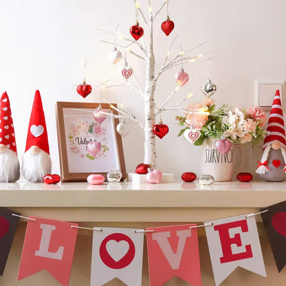 💡❤️Valentine's Day Decor: Lighted Birch Tree with Heart Ornaments