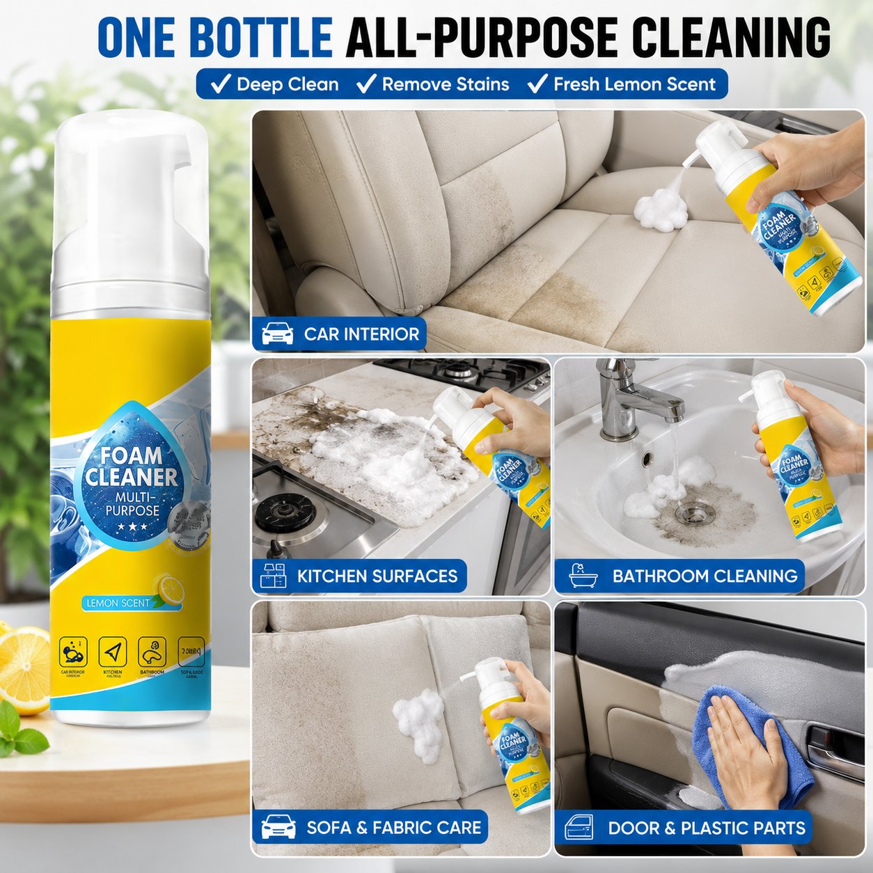 🔥Multi-Function Foam Cleaner – Deep Clean Car, Kitchen, Bathroom & Sofa