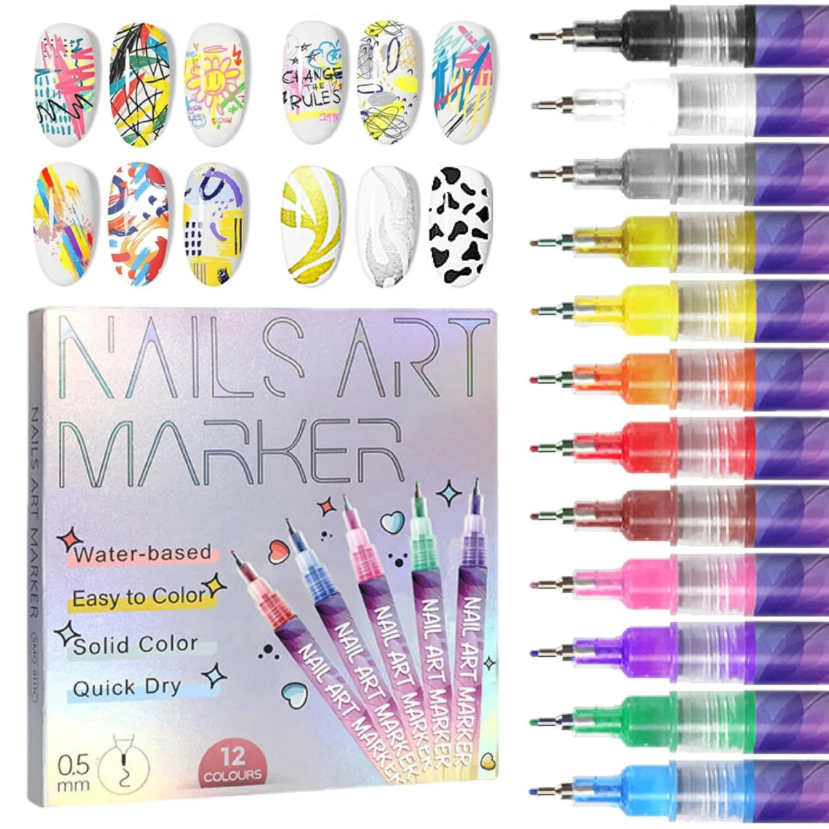 🔥🎨12 Colors Nail Art Pens Set