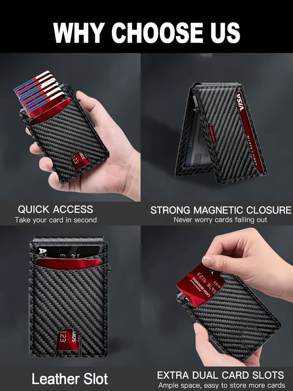💥🎁 Slim Wallet for Men with Pop-Up Aluminum Case, RFID Blocking  Minimalist Leather Bifold Card Holder
