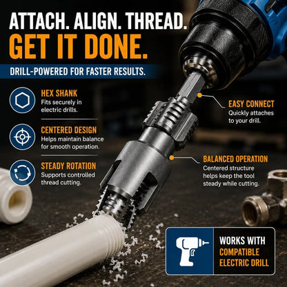 💯Drill-Powered Pipe Thread Cutting Bit — Internal & External Threading for 1/2" & 3/4" Plastic Pipes