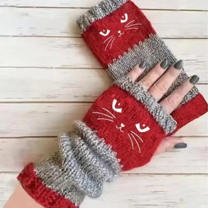 🔥❄️Women’s Knitted Fingerless Gloves with Cute Cat – Cozy, Stylish & Practical Winter Hand Warmers 🐾