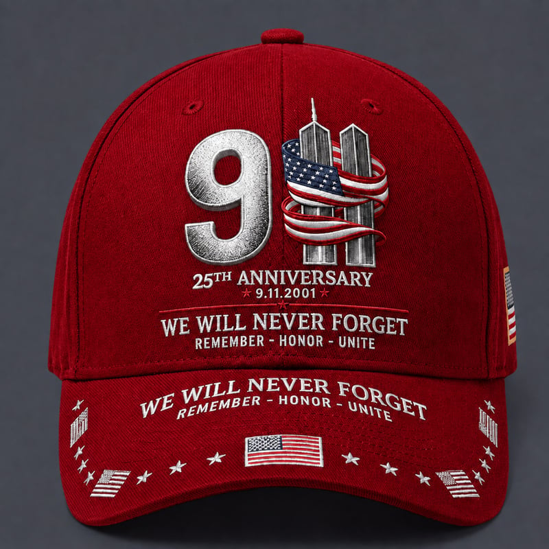 9/11 25th Anniversary We Will Never Forget Printed Memorial Baseball Cap – Unisex Patriotic Memorial Hat🧢
