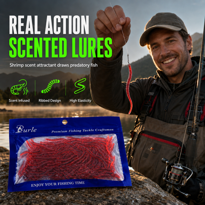 ⏰Simulation Earthworm Soft Fishing Lures Shrimp Scented Artificial Worm Baits for Freshwater and Saltwater Pack of 50 or 100