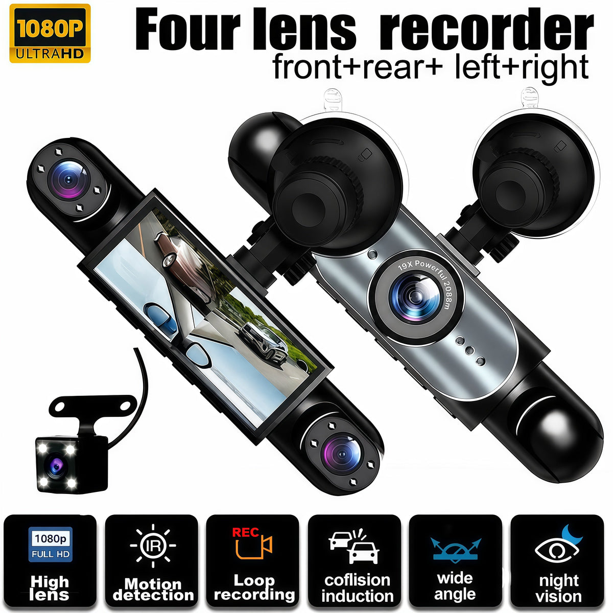 🚗4-Channel 1080P Dash Camera with Night Vision