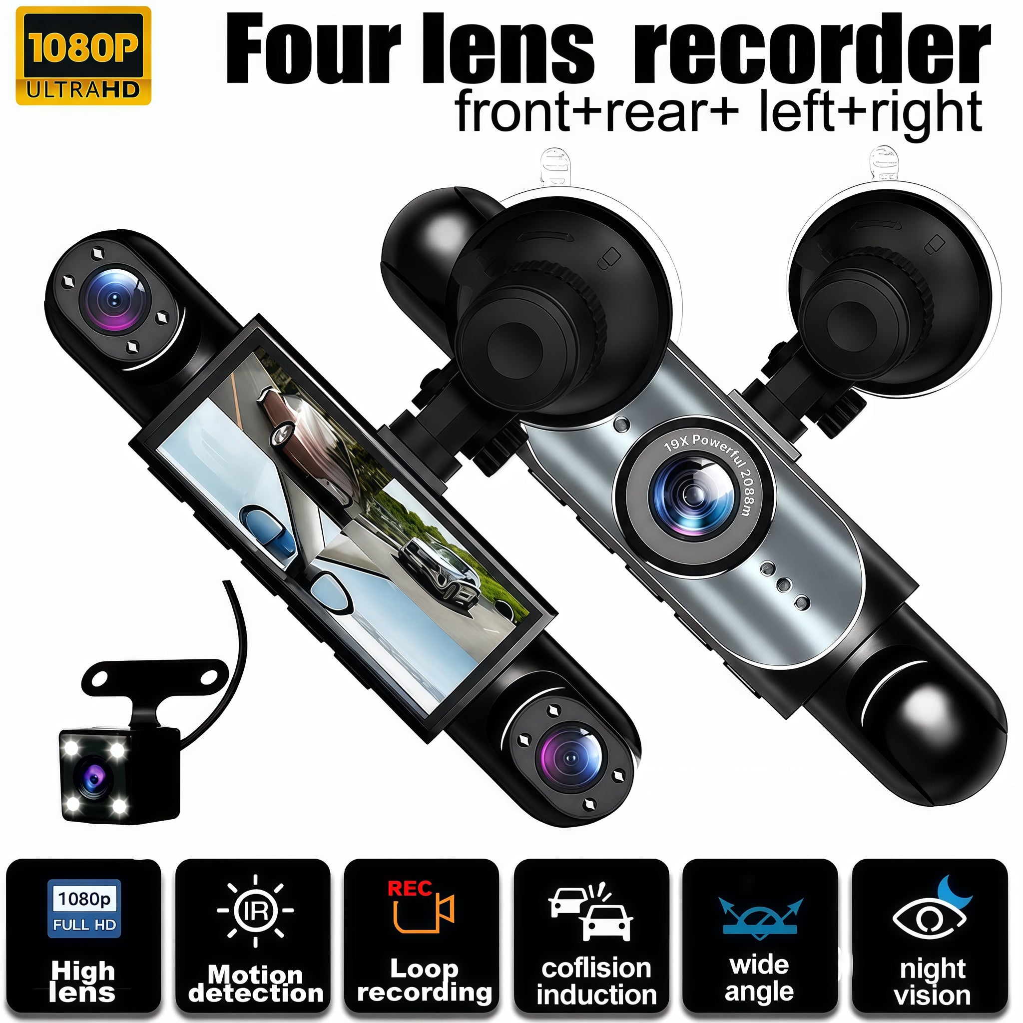 🚗4-Channel 1080P Dash Camera with Night Vision