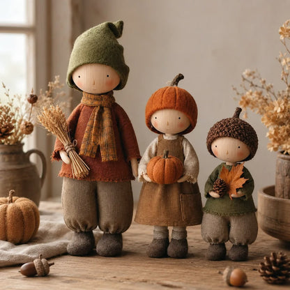 🍁Set of 3 Rustic Fall Harvest Doll Figurines