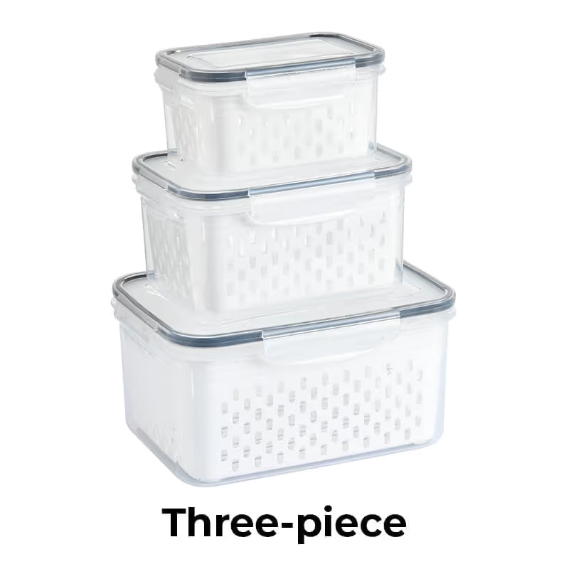 4 in 1 Food Storage Container, Fruit Storage Containers for Fridge, Produce Storage Containers with Lid and Strainer