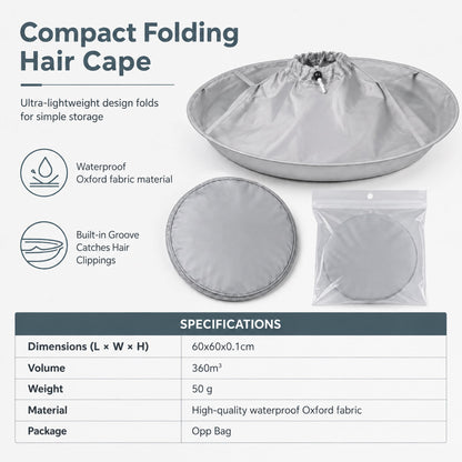 ✂️🧹 Hair Cutting Cape with Catcher – built-in groove traps clippings, no mess on clothes or floors. Waterproof, non-static, folds flat. Perfect for home trims & kids' cuts! 💇✅