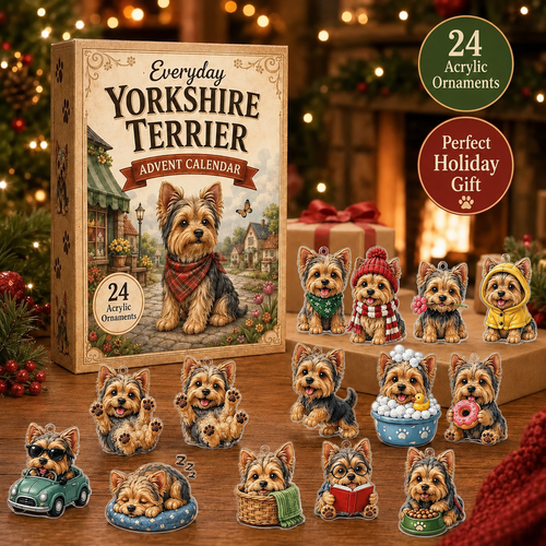 💥✨Yorkshire Terrier 2D Advent Calendar – 24 Unique Yorkie Acrylic Ornaments & Daily Christmas Surprises