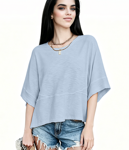 Women's Summer Casual Crewneck Batwing Half Sleeve T-Shirts Solid Color Loose Fit Cute Basic Flowy Tops Tees Blouses