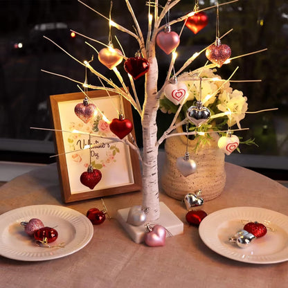 💡❤️Valentine's Day Decor: Lighted Birch Tree with Heart Ornaments